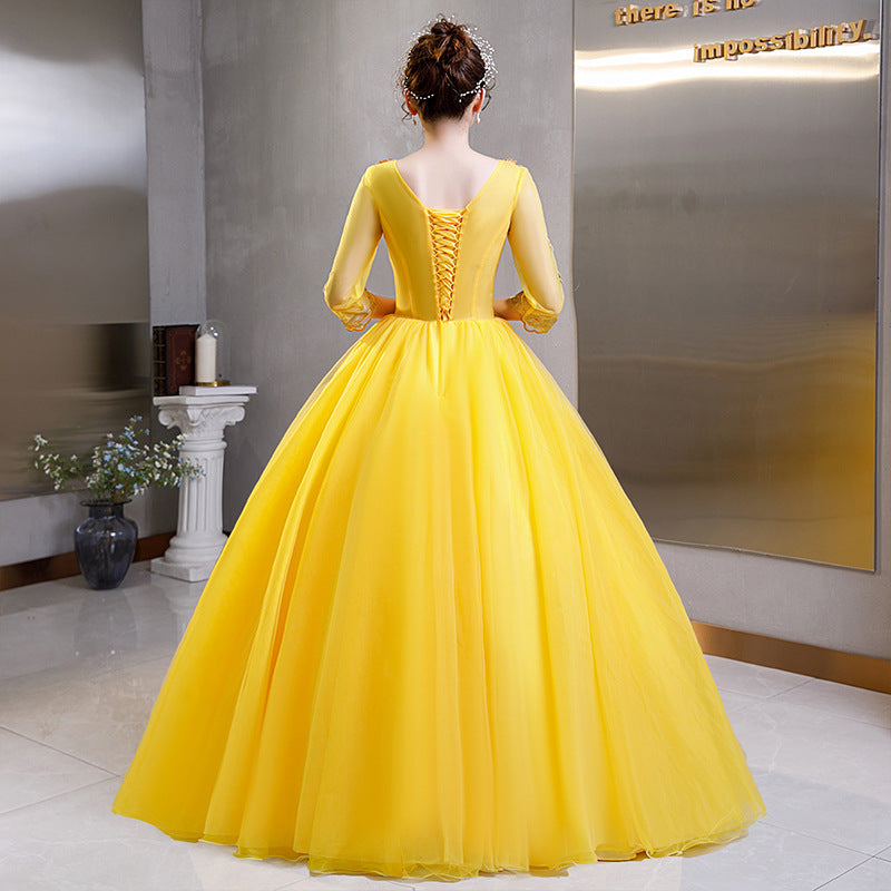 Lemon yellow dress long dress Colored Mesh 2022 New Student Vocal Host Performance Solo Art Exam Clothing Pettiskirt Long Evening Dress for Women