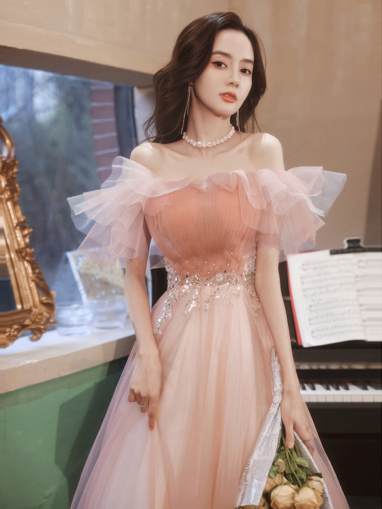 Evening Dress off-Shoulder Elegant Long Banquet Host Dress H278