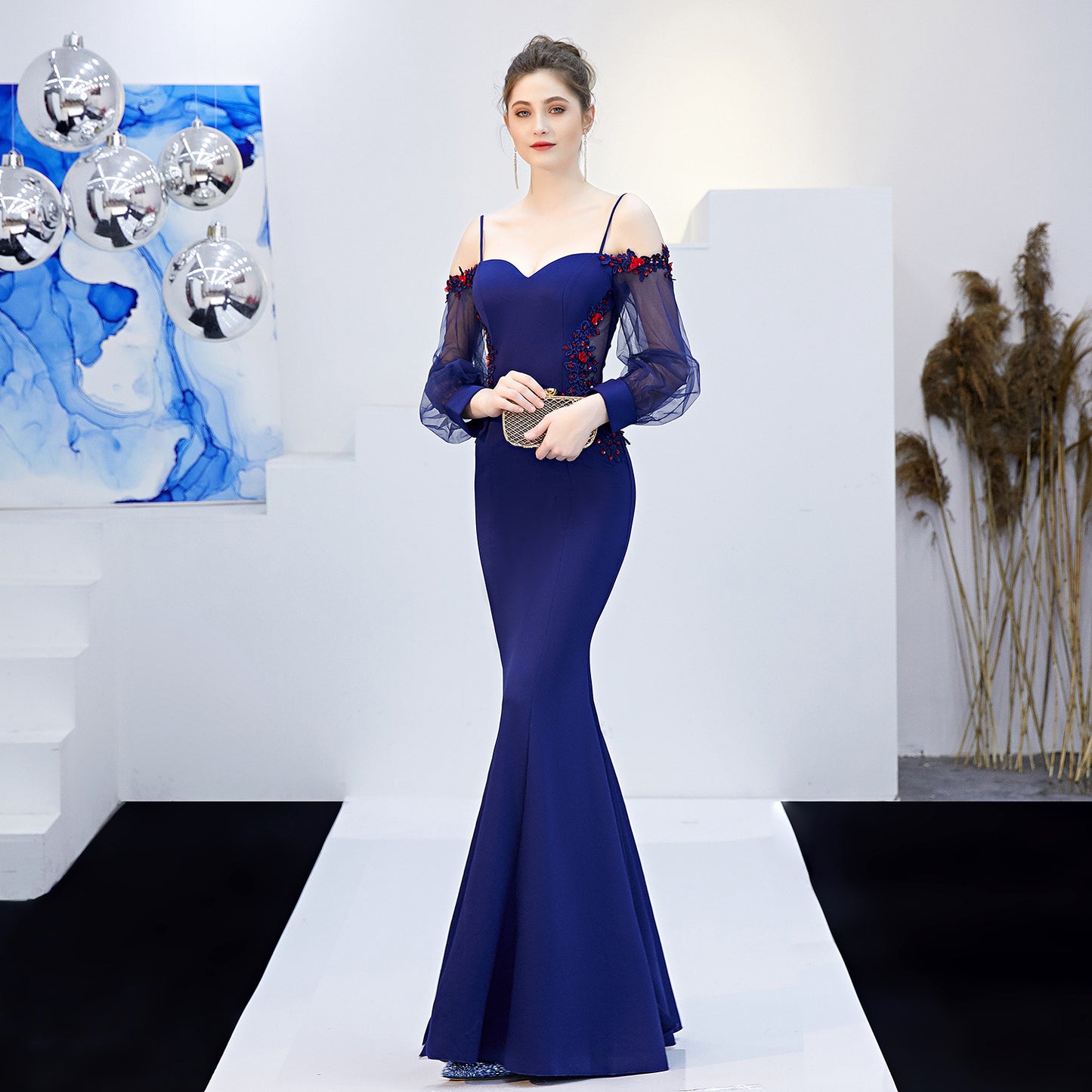 Evening Dress Lantern Sleeve Long Sleeve off-Shoulder Elegant Sexy Banquet H283