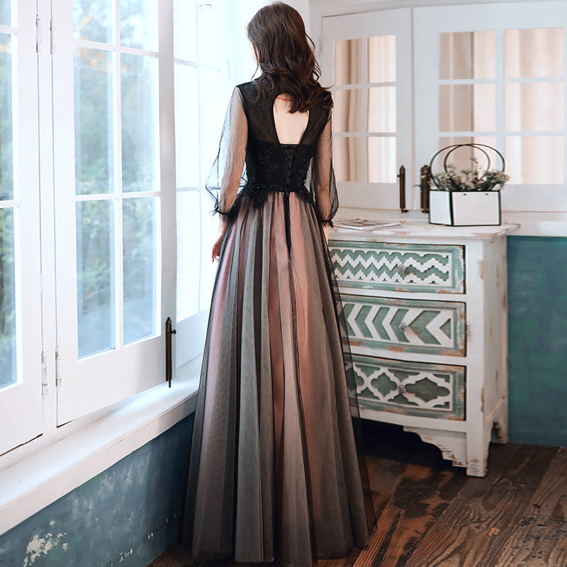 Dinner gown gala Long Banquet Evening Dresses prom dress Elegant Graceful Black robe H223