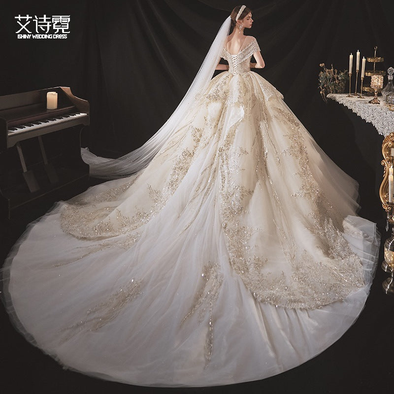 amazing nice wedding dress lace Wedding Dress 2022 New Style Trailing Elegance Retro Luxury High-End Heavy Industry Bride Super Fairy Summer High-End Sense