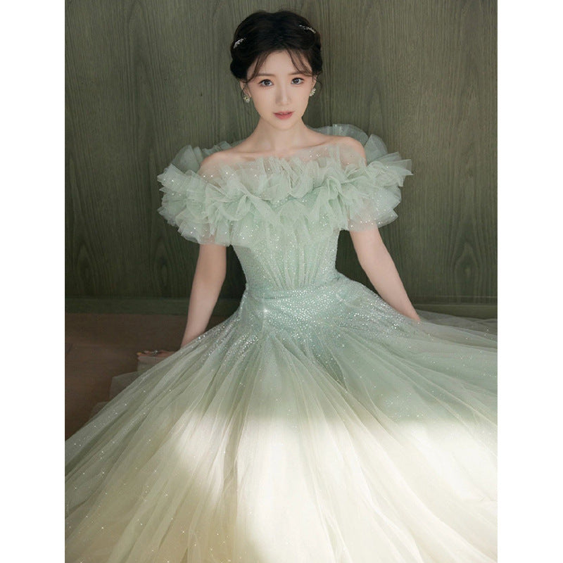 Green Evening Dress High-End Affordable Luxury Niche Mori Style Fairy Student Graduation Beauty Art Exam Performance Clothing High Sense H820