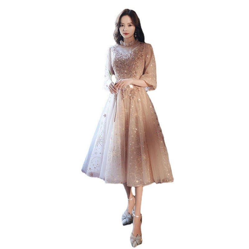 Pink Dress SEQUIN SHINING Banquet Temperament Elegant Texture Host GOWN Birthday Dress Evening Dress for Women H291