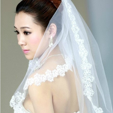 Bridal Wedding Veil White Lace Veil Plum Blossom Small Sequin Wedding Dress Accessories 1.5 M Foreign Trade Headdress