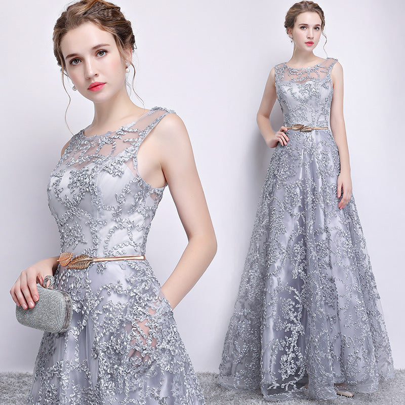 Dress for dinner grey Banquet Evening Dress Elegant Elegant Slim-Fit Slimming Dress Long Host's Dress Women's Summer H192