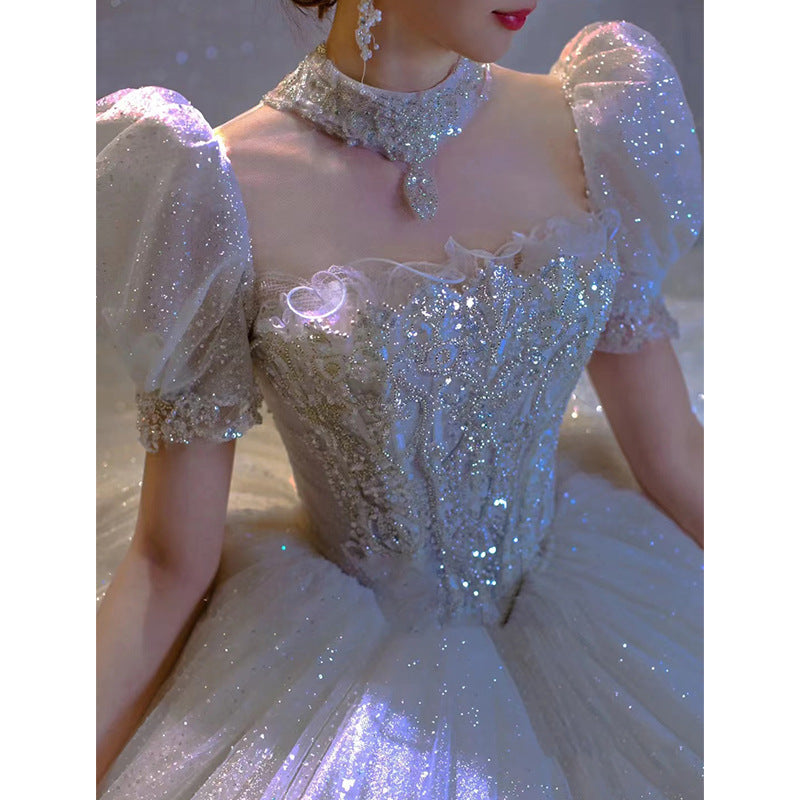 wedding dress Star dress French Starry Sky Light Wedding Dress 2022 New High-Grade Sense Small Princess Escape Big Tail Main Yarn LAS407