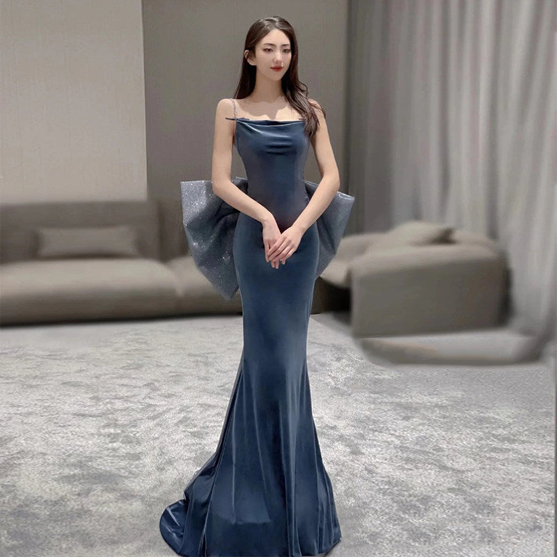 Dinner Dress Evening Party Navy Blue Evening Dress Dignified and Elegant Birthday Party Dress Fishtail Banquet Ball Gown Ceremony Dresses H297