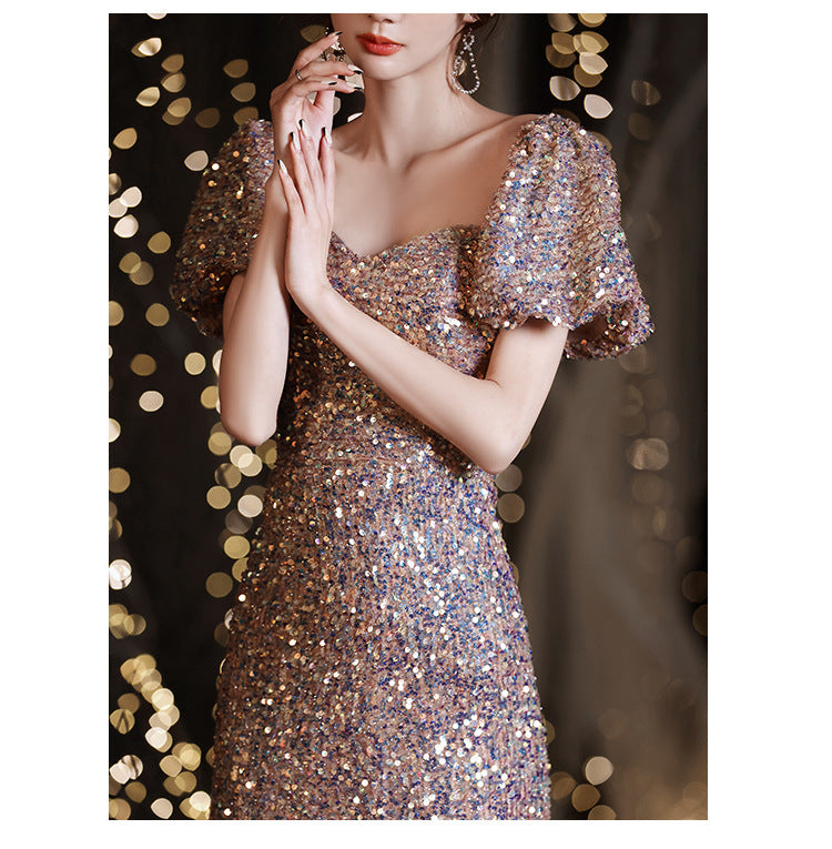 Host Skirt off-Shoulder Annual Party Evening Dress Female 2022 New Sexy Elegant Fairy Banquet Temperament Slimming H336