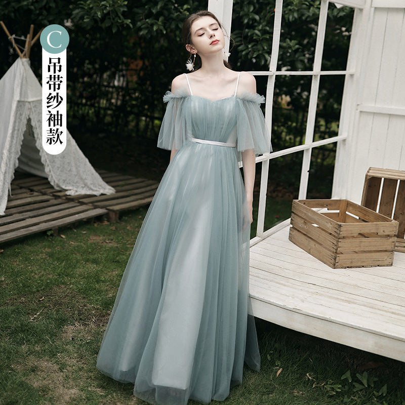 light  green eveing dress wedding dress bridesmaid Dress Wedding Dress Women's Water Green Performance Graduation Long Mesh Evening Dress LAS430