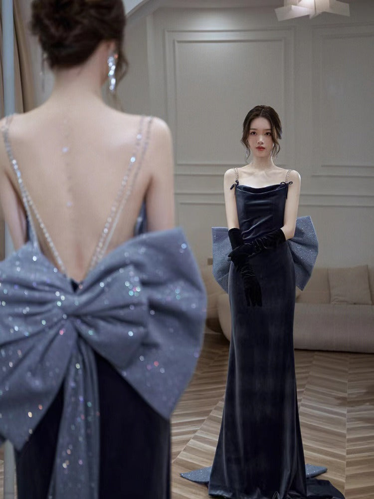 Dinner Dress Evening Party Navy Blue Evening Dress Dignified and Elegant Birthday Party Dress Fishtail Banquet Ball Gown Ceremony Dresses H297