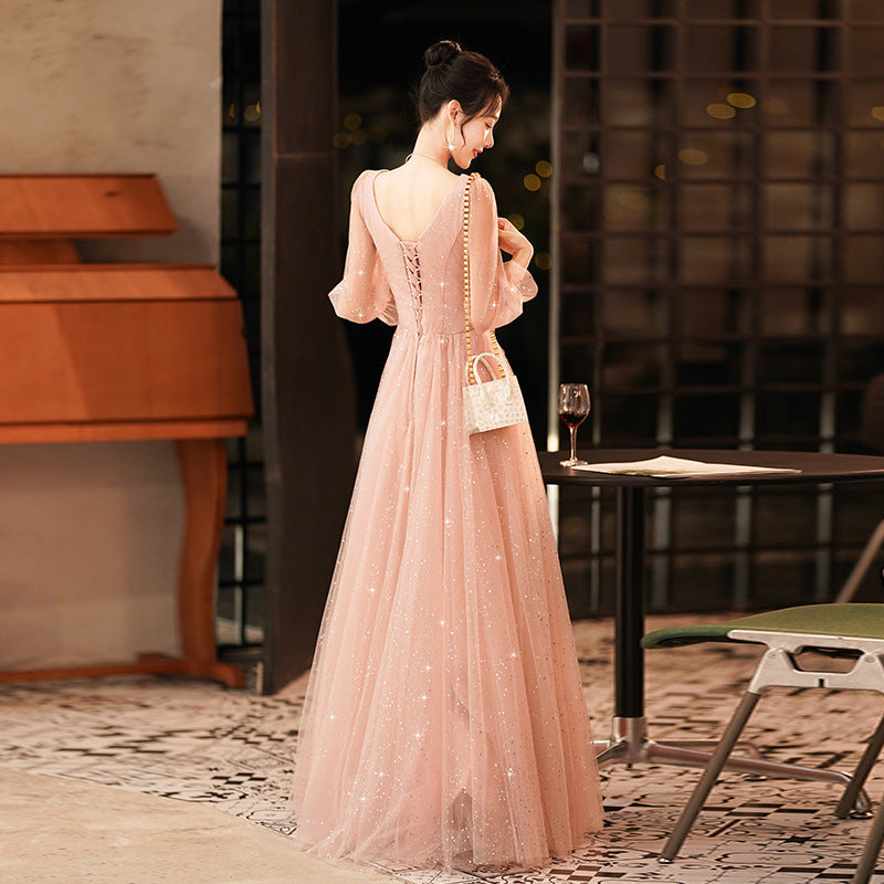 Pink Evening Dress for Women 2022 New Banquet Temperament Socialite French Evening Dress for Host Dignified and Elegant Dress