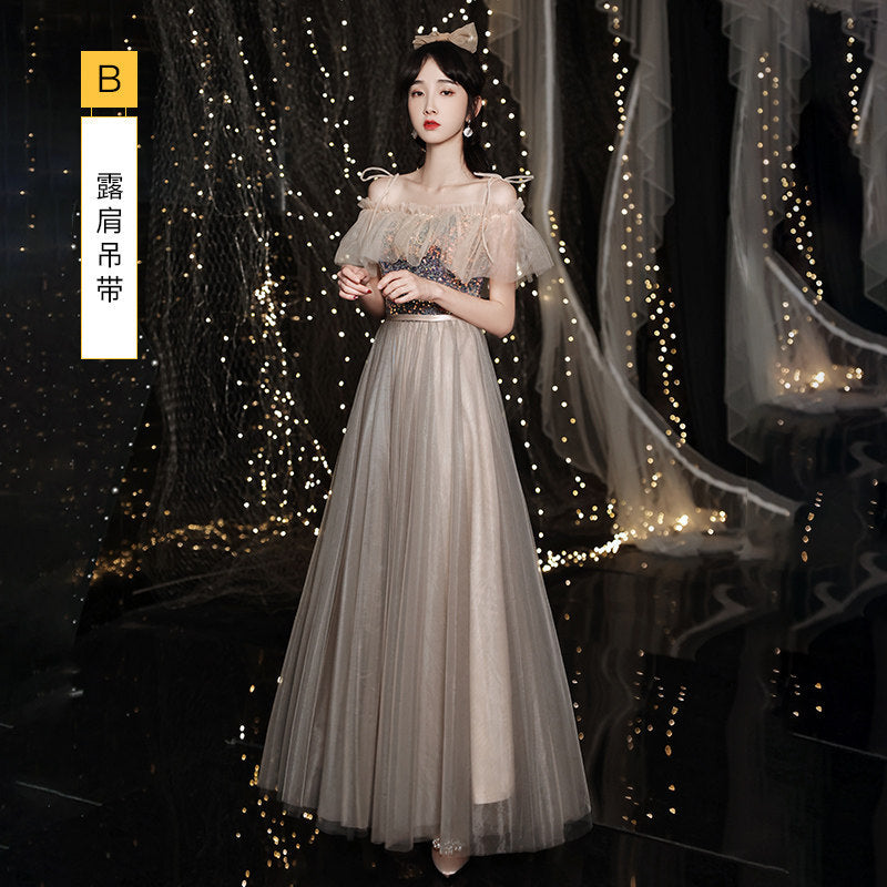 Bridesmaid Evening Dress Banquet Temperament Daily Style 2023 New Spring and Summer Long Slimming Fairy Sisters Group Female H779