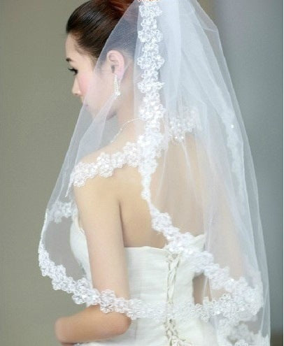 Bridal Wedding Veil White Lace Veil Plum Blossom Small Sequin Wedding Dress Accessories 1.5 M Foreign Trade Headdress