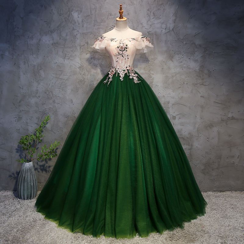 Evening Dress Green Piano Vocal Music Art Test Bel Canto Solo Performance Princess Pettiskirt Host Adult Formal Dress H293