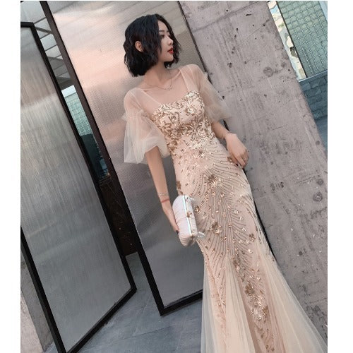 Fishtail Evening Dress Female Temperament Queen Banquet Noble Temperament Long Socialite Fairy Dream Mori Style Host LAS431