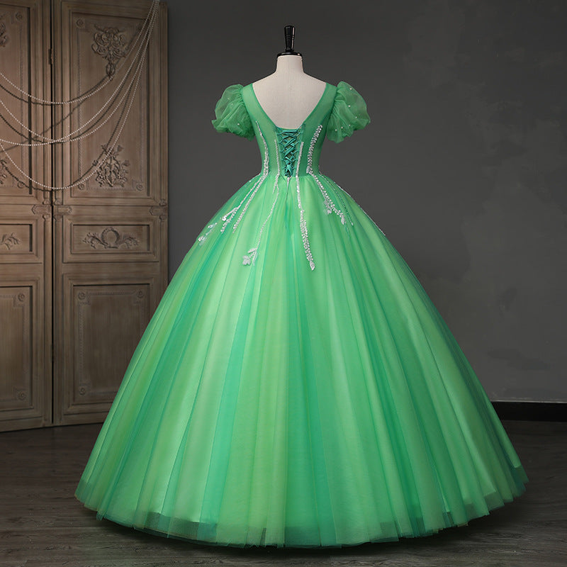 Green Evening Dress Banquet Temperament Socialite Mori Style Adult Ceremony Pettiskirt Art Exam Host Piano Solo Performance Costume H829