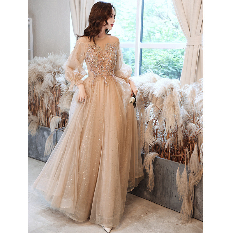 Champagne Dress gala party gown Evening Dresses Birthday Banquet Temperament golden H923