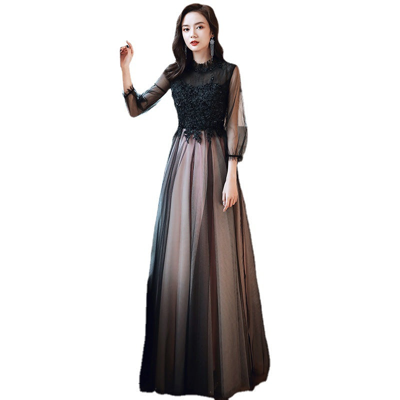 Dinner gown gala Long Banquet Evening Dresses prom dress Elegant Graceful Black robe H223