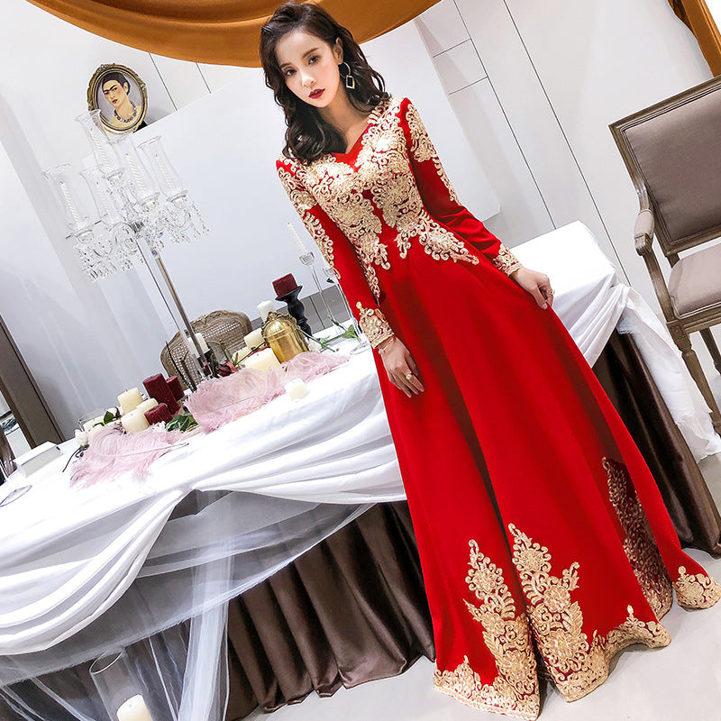 2022 New Wine Red Autumn Wedding Door Binding Wedding Clothes Female Daily Style Toast Dress Bride