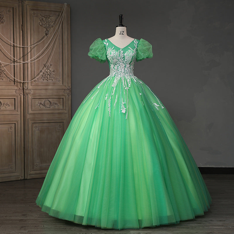 Green Evening Dress Banquet Temperament Socialite Mori Style Adult Ceremony Pettiskirt Art Exam Host Piano Solo Performance Costume H829