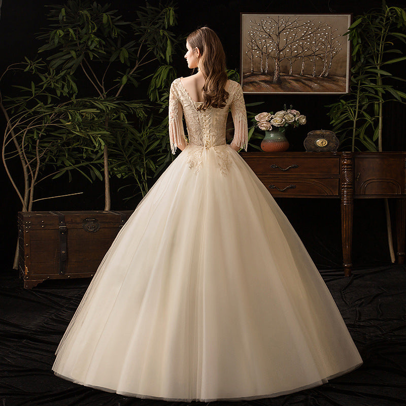 Wholesale Main Wedding Dress2022Summer New Bridal Wedding Dress Dress Slimming French Champagne Large Size Lace-up D36