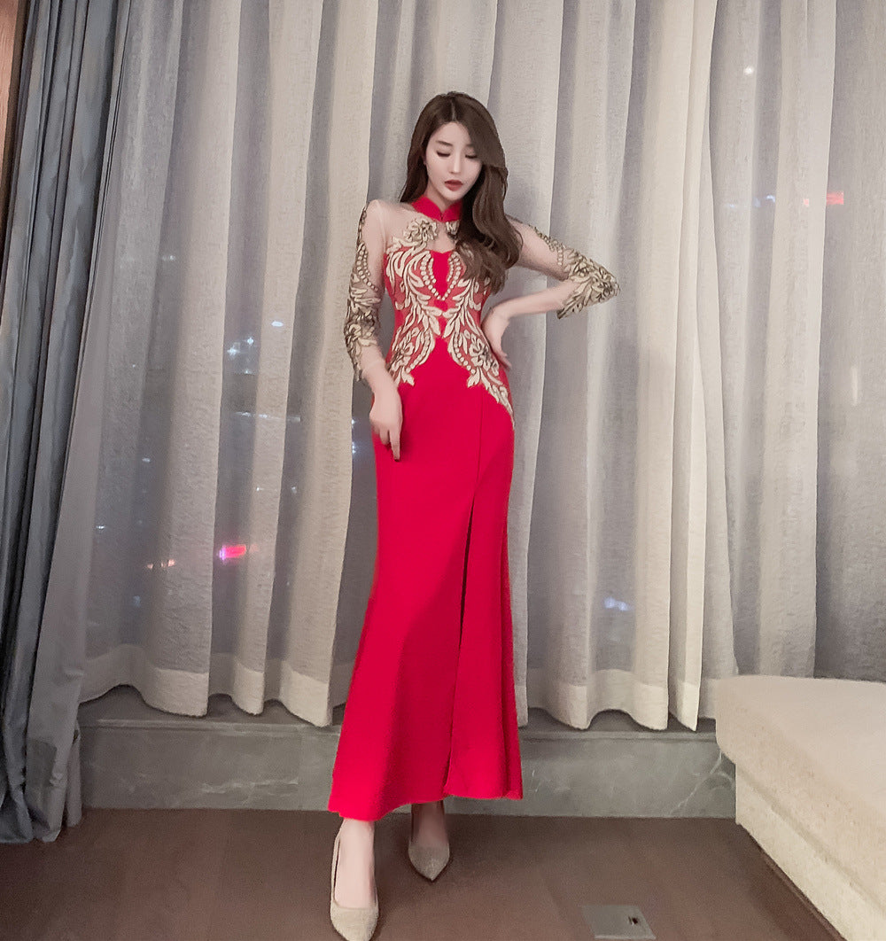 Evening Dress Sexy Elegant Graceful Host Long Fishtail Dress Long Skirt H270