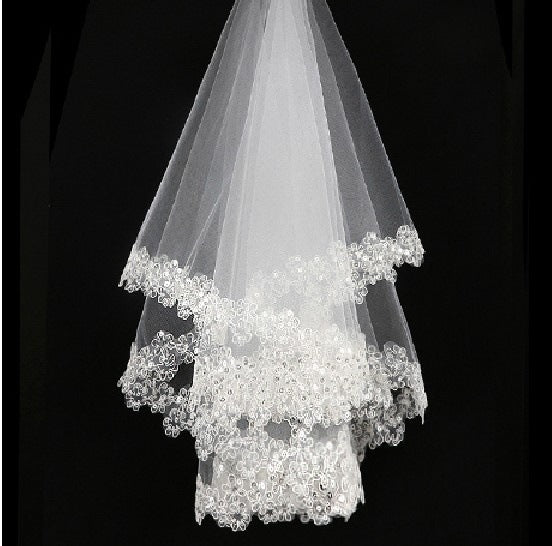 Bridal Wedding Veil White Lace Veil Plum Blossom Small Sequin Wedding Dress Accessories 1.5 M Foreign Trade Headdress