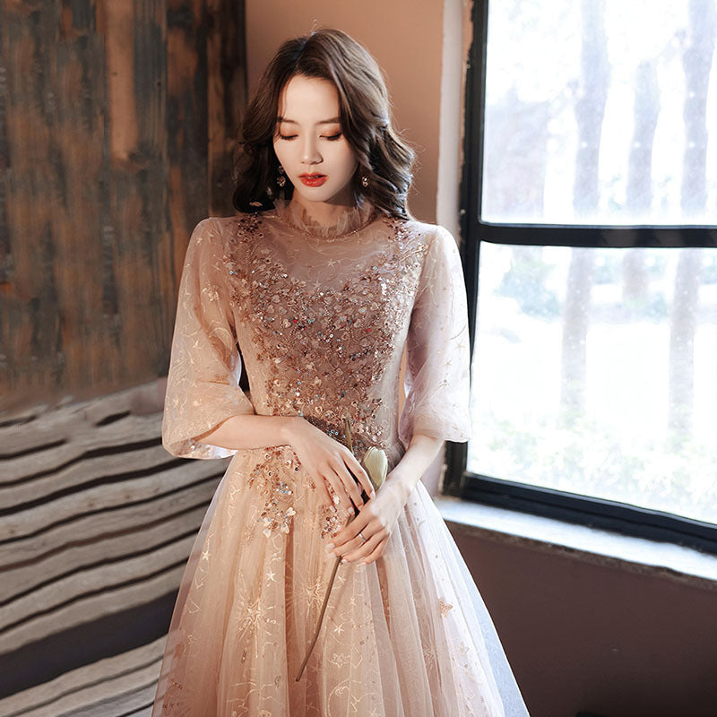 Pink Dress SEQUIN SHINING Banquet Temperament Elegant Texture Host GOWN Birthday Dress Evening Dress for Women H291