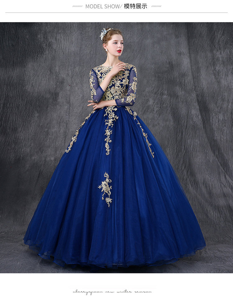 Palace Style Dress Wedding Dress Embroidery Solo Performance Costume Annual Meeting Host Evening Dress Art Exam Singing Dress Female H667