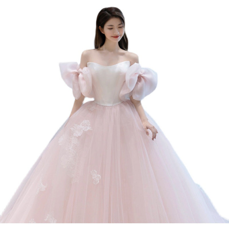 Pink dress New Wedding Dress off-Shoulder Slimming Super Bridal Tailing