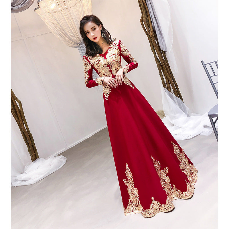 2022 New Wine Red Autumn Wedding Door Binding Wedding Clothes Female Daily Style Toast Dress Bride