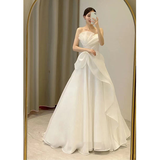 Tube Top Light Wedding Dress 2022 New Summer Bridal French Style Trip Shoot Simple Outerwear Yarn Welcome Yarn Fairy Dress for Women H245