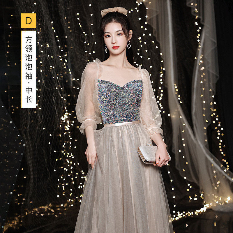 Bridesmaid Evening Dress Banquet Temperament Daily Style 2023 New Spring and Summer Long Slimming Fairy Sisters Group Female H779