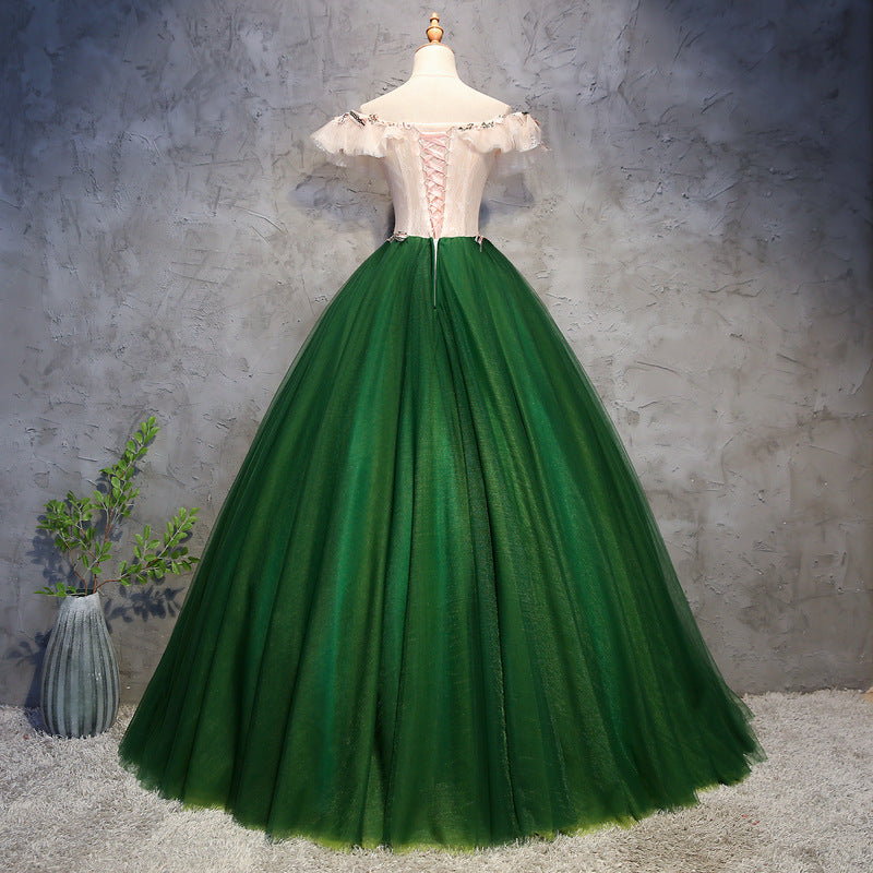 Evening Dress Green Piano Vocal Music Art Test Bel Canto Solo Performance Princess Pettiskirt Host Adult Formal Dress H293