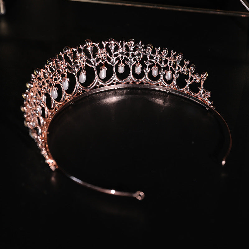 Hair crown golder color Bridal Crown Pearl Rhinestone Electroplated Zinc Alloy Delicate Bridal Headdress Bridesmaid Headband Crown Wedding Crown LAS392