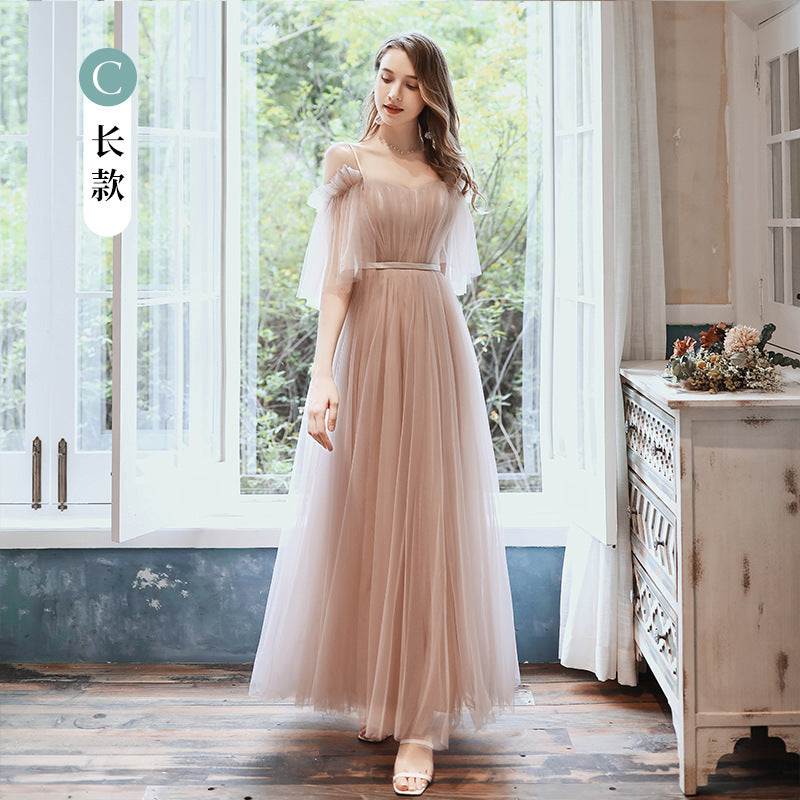 light  green eveing dress wedding dress bridesmaid Dress Wedding Dress Women's Water Green Performance Graduation Long Mesh Evening Dress LAS430