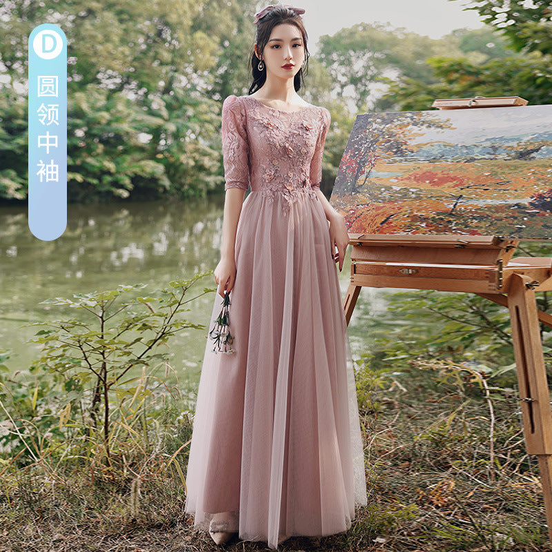 Pink Bridesmaid Dress Fairy Temperament 2022 New Spring Thickened Long Sleeve Girlfriends Ladybros' Dress Female Slimming