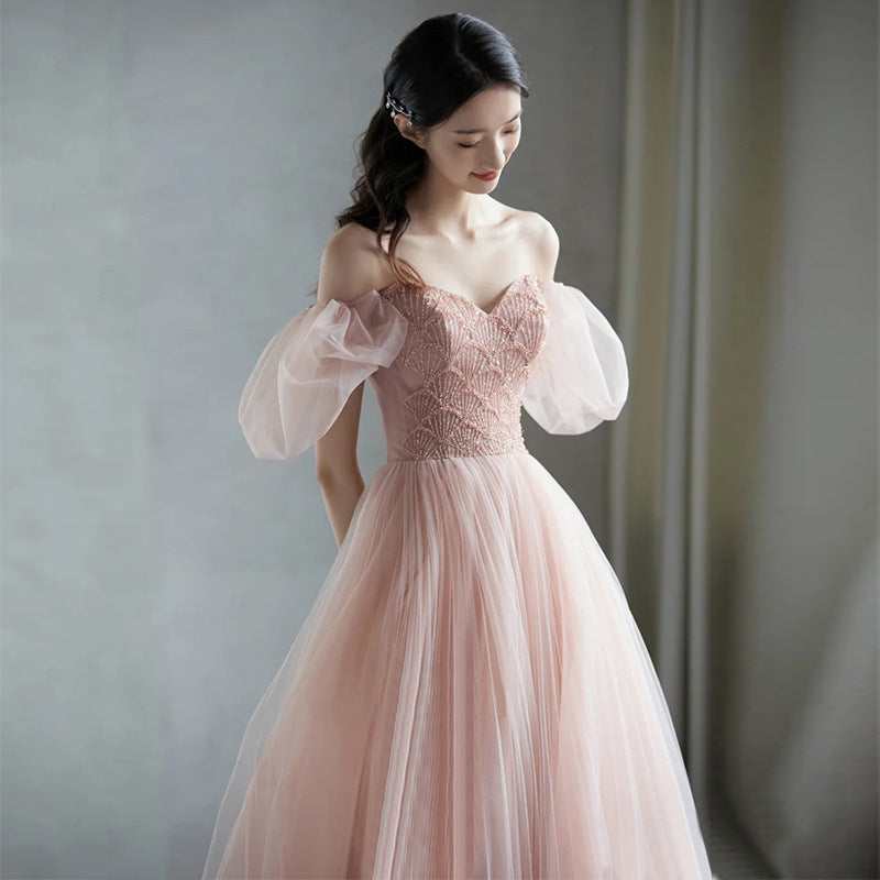 Princess dress Toasting Dress Bride 2022 New Elegant Pink Engagement Summer Host Formal Dress Female Wedding