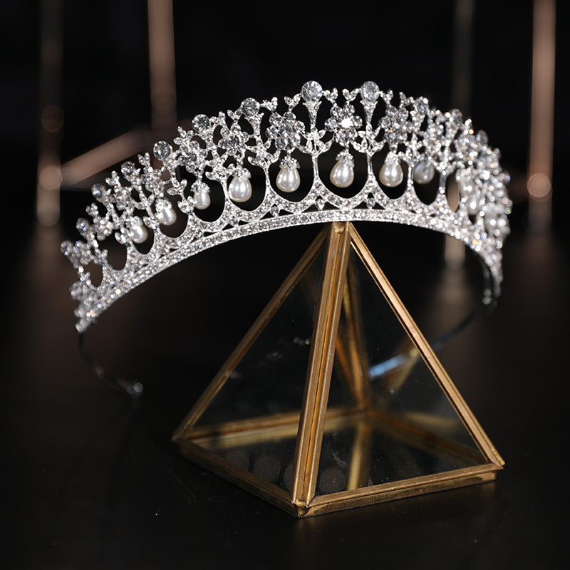 Hair crown golder color Bridal Crown Pearl Rhinestone Electroplated Zinc Alloy Delicate Bridal Headdress Bridesmaid Headband Crown Wedding Crown LAS392