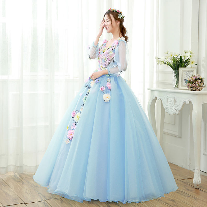 Blue Long Fancy Wedding Dress Stage Studio Clothing Long Women's Hosting Performance Dress Pettiskirt