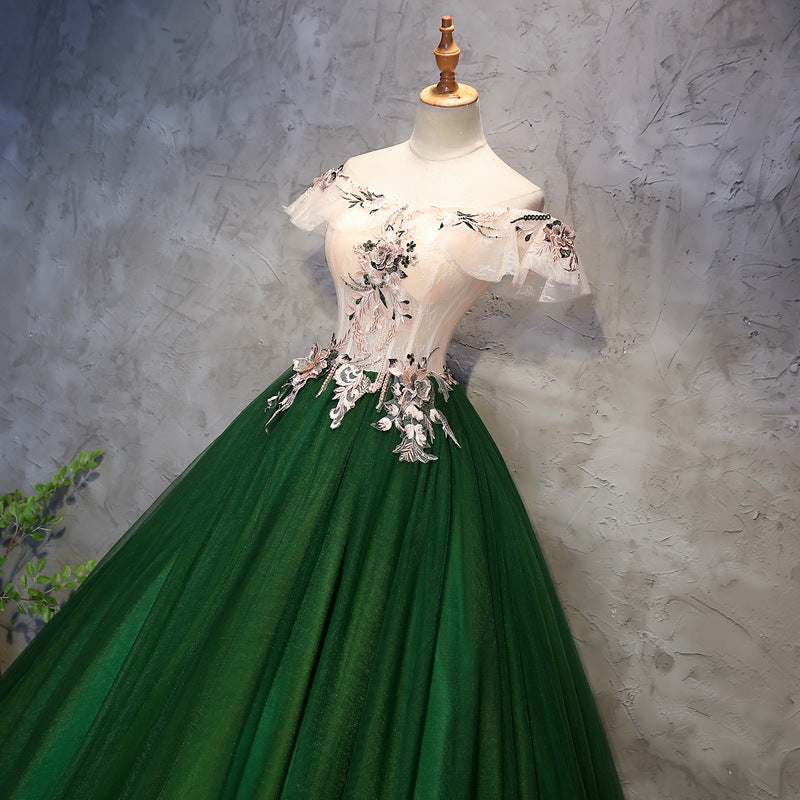 Evening Dress Green Piano Vocal Music Art Test Bel Canto Solo Performance Princess Pettiskirt Host Adult Formal Dress H293