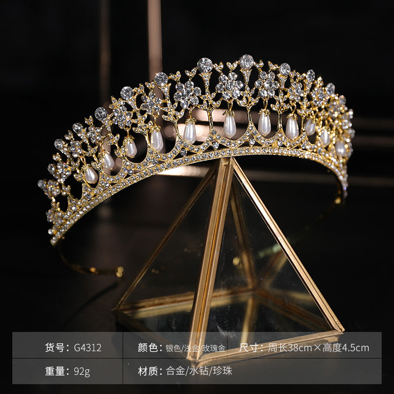 Hair crown golder color Bridal Crown Pearl Rhinestone Electroplated Zinc Alloy Delicate Bridal Headdress Bridesmaid Headband Crown Wedding Crown LAS392