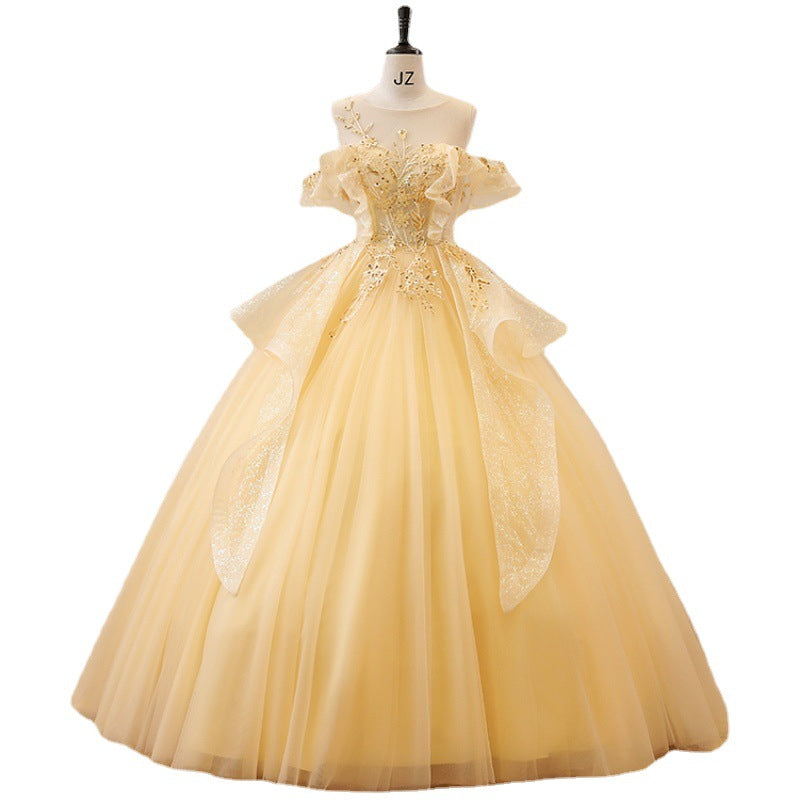 New Champagne off-Shoulder Pettiskirt Evening Dress L0244