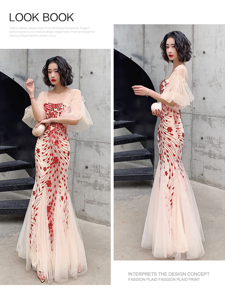 Fishtail Evening Dress Female Temperament Queen Banquet Noble Temperament Long Socialite Fairy Dream Mori Style Host LAS431