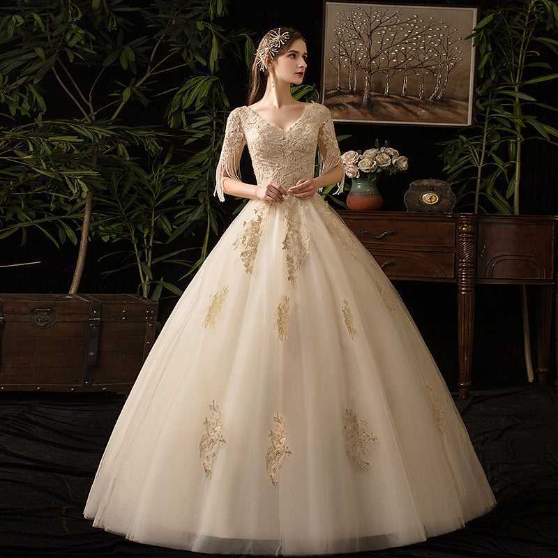 Wholesale Main Wedding Dress2022Summer New Bridal Wedding Dress Dress Slimming French Champagne Large Size Lace-up D36