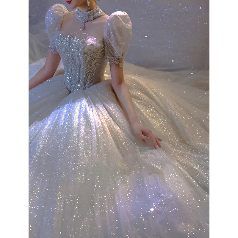 wedding dress Star dress French Starry Sky Light Wedding Dress 2022 New High-Grade Sense Small Princess Escape Big Tail Main Yarn LAS407