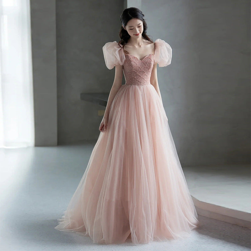 Princess dress Toasting Dress Bride 2022 New Elegant Pink Engagement Summer Host Formal Dress Female Wedding