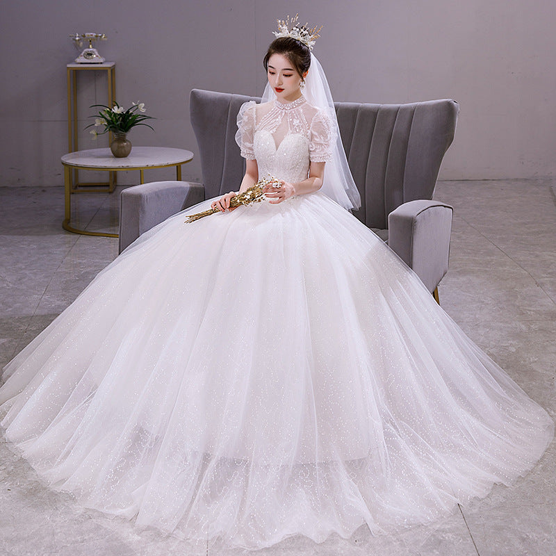 Wedding Dress with Puff Sleeves Light Wedding Dress for Dreamy Bride Simple Super Fairy Mori Style Wedding Veil Small H281