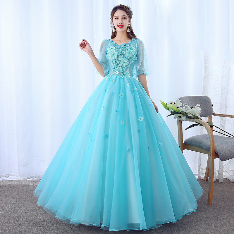 Ice Blue DRESS Mint green dress wedding dress flower dress long sleeve dress Women's Slim-Fit Beauty Student Annual Meeting Studio Art Exam Dress Chorus LAS375