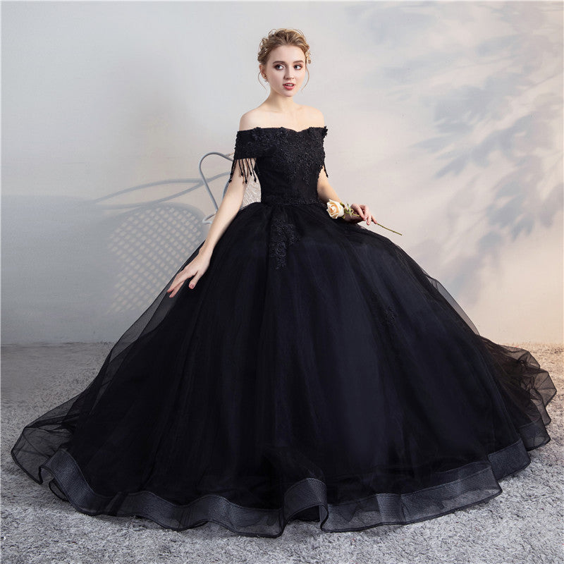 Black dress dinner dress Wedding Dress Host's Dress Female Student Performance Clothing Art Exam Solo Pettiskirt Long Studio Theme LAS430